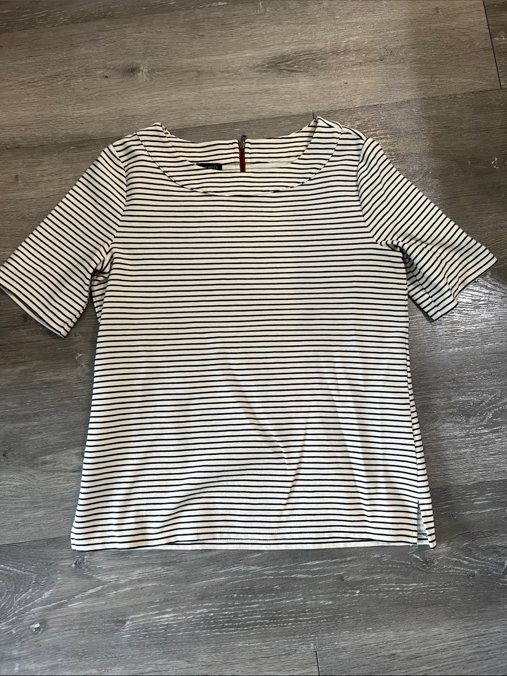 Talbots White Short-Sleeve Striped Boatneck Top